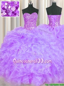 Unique Ball Gowns Sweet 16 Dresses Lavender Sweetheart Organza Sleeveless Floor Length Lace Up