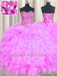 Popular Lilac Sweetheart Lace Up Beading and Ruffles Quince Ball Gowns Sleeveless