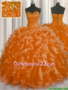 Noble Orange Quinceanera Dresses Military Ball and Sweet 16 and Quinceanera and For withBeading and Ruffles Sweetheart Sleeveless Lace Up