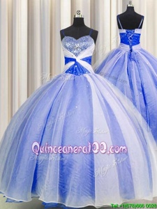 Vintage Spaghetti Straps Sleeveless Organza Quinceanera Dress Beading and Sequins and Ruching Lace Up