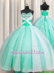 High Class Apple Green Spaghetti Straps Lace Up Beading and Ruching Sweet 16 Dresses Sleeveless