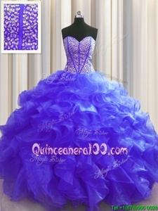 On Sale Visible Boning Floor Length Purple Sweet 16 Dresses Sweetheart Sleeveless Lace Up