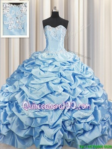 Spectacular Brush Train Sleeveless Sweep Train Beading and Pick Ups Lace Up Quinceanera Gown
