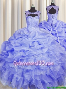Dramatic Scoop Lavender Ball Gowns Beading and Pick Ups Quinceanera Dress Lace Up Organza Sleeveless Floor Length