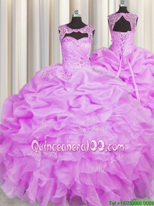 On Sale Scoop Sleeveless Organza 15th Birthday Dress Beading and Pick Ups Lace Up
