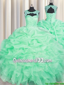 Fashion Scoop Apple Green Ball Gowns Beading and Pick Ups Sweet 16 Quinceanera Dress Lace Up Organza Sleeveless Floor Length