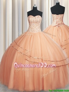 Super Visible Boning Really Puffy Sweetheart Sleeveless Organza Ball Gown Prom Dress Beading and Ruching Lace Up
