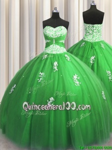 Sophisticated Beading and Appliques Sweet 16 Dress Spring Green Lace Up Sleeveless Floor Length