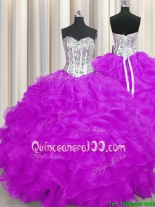 Classical Purple Sleeveless Floor Length Beading and Ruffles Lace Up Quinceanera Gown