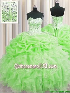 Adorable Pick Ups Visible Boning Floor Length Spring Green Ball Gown Prom Dress Sweetheart Sleeveless Lace Up