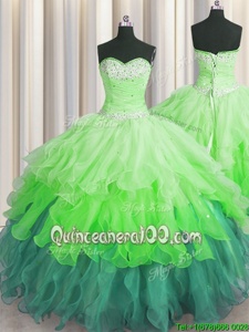 Noble Multi-color Sweetheart Neckline Beading and Ruffles and Ruffled Layers and Sequins Vestidos de Quinceanera Sleeveless Lace Up