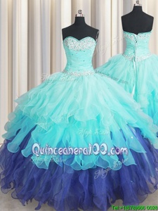 Glamorous Sequins Ruffled Ball Gowns Quince Ball Gowns Multi-color Sweetheart Organza Sleeveless Floor Length Lace Up