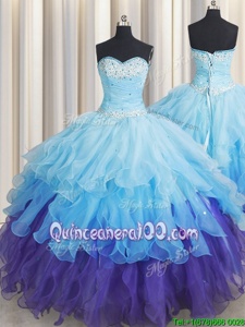 New Arrival Sequins Ruffled Floor Length Multi-color Sweet 16 Quinceanera Dress Sweetheart Sleeveless Lace Up