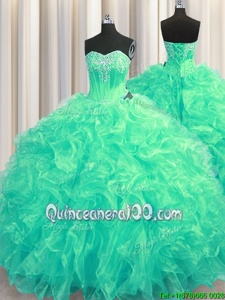 Romantic Sleeveless Brush Train Lace Up Beading and Ruffles Quinceanera Gown