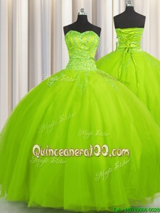 Delicate Big Puffy Yellow Green Quinceanera Gowns Military Ball and Sweet 16 and Quinceanera and For withBeading Sweetheart Sleeveless Lace Up