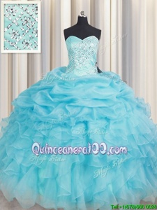 Hot Sale Baby Blue Sweet 16 Dresses Military Ball and Sweet 16 and Quinceanera and For withBeading and Ruffles Sweetheart Sleeveless Lace Up