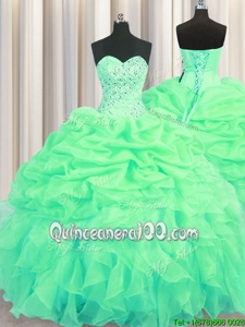 Hot Selling Pick Ups Sweetheart Sleeveless Lace Up Ball Gown Prom Dress Green Organza