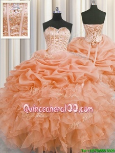 Spectacular Visible Boning Sleeveless Lace Up Floor Length Beading and Ruffles and Pick Ups Quince Ball Gowns