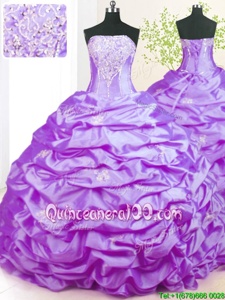 Charming Strapless Sleeveless Taffeta Quinceanera Gowns Beading Sweep Train Lace Up
