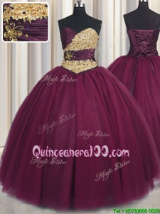 Shining Fuchsia Sleeveless Floor Length Beading and Appliques Lace Up Quinceanera Gown