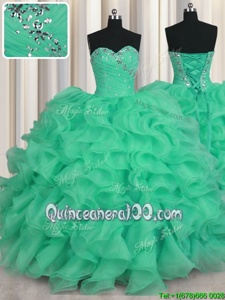 Extravagant Floor Length Ball Gowns Sleeveless Turquoise Sweet 16 Quinceanera Dress Lace Up