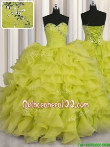 Yellow Green Sleeveless Beading and Ruffles Floor Length Quinceanera Dresses