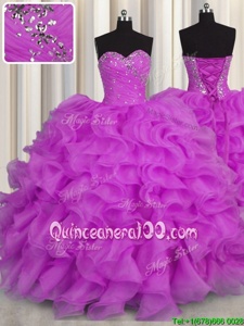 Enchanting Purple Sleeveless Beading and Ruffles Floor Length Quinceanera Gown