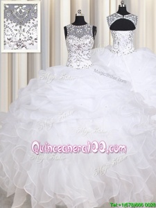 Classical Straps Straps Spring and Summer and Fall and Winter Organza Sleeveless Floor Length Quinceanera Dresses andBeading and Ruffles
