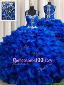 Glorious Straps Straps Sleeveless Lace Up Floor Length Beading and Appliques and Ruffles 15 Quinceanera Dress