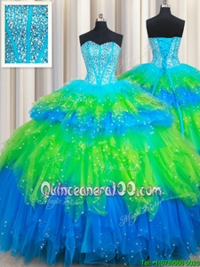 Fashionable Multi-color Lace Up Quinceanera Gowns Beading and Ruffled Layers Sleeveless Floor Length