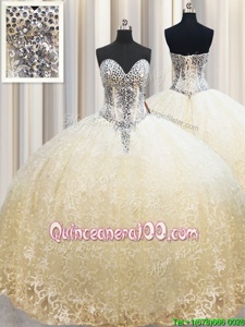 Charming Sweetheart Sleeveless Quinceanera Dresses Floor Length Beading and Appliques Champagne Organza