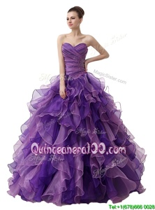 Gorgeous A-line Sweet 16 Dresses Purple Sweetheart Organza Sleeveless Floor Length Lace Up