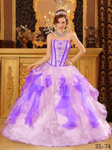 Strapless Appliqued Colorful Quinceanera Gowns with Ruffles