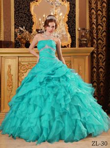 Beautiful Beading Turquoise Quinceanera Gowns with Ruffles