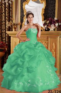 Light Green Ruched Embroidery Dress for Sweet 16 with Pick-ups