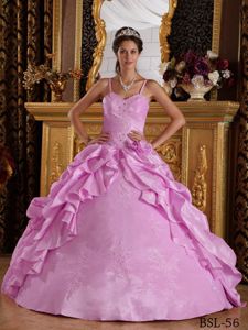 Appliqued Rose Pink Dresses Quinceanera with Spaghetti Straps