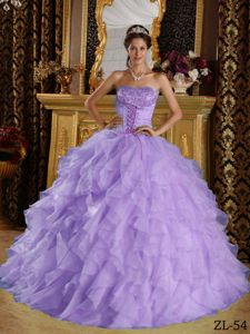 Beaded Embroidery and Ruffles Dress for Quinceanera in Lavender