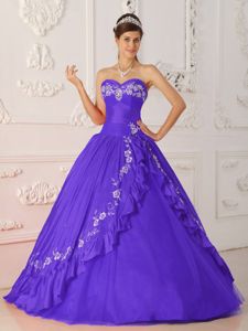 Purple A-line Taffeta Dress for 15 with Embroidery and Flouncing