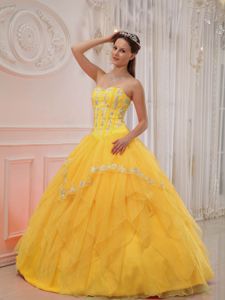 Yellow Sweet Sixteen Quinceanera Dress with Appliques and Ruffles