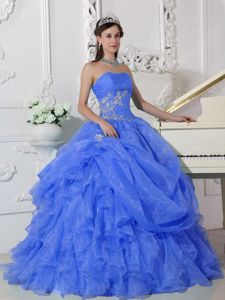 Appliques and Ruffles Accent Blue Organza Sweet Sixteen Dresses
