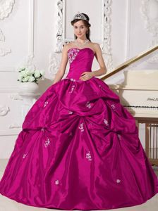 Fuchsia Taffeta Sweetheart Sweet 15 Dress with Appliques Pick ups
