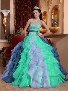 2015 New Colorful Quinceanera Gowns with Appliques and Ruffles