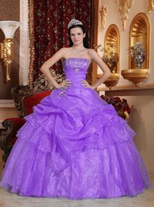 Appliqued Lavender Organza Quinceanera Dress with Pick ups 2015