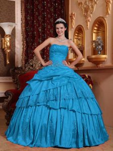 Teal Ball Gown Quinceanera Gown Dresses with Appliques and Pick ups
