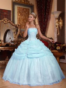 Beading and Pick ups Accent Organza Quinceanera Gown in Ligth Blue