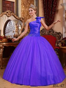 Bowknot Accent One Shoulder Purple Quinceanera Dress Floor Length