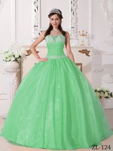 Strapless Beading Apple Green Pleated Dresses for a Quince
