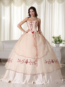 Champagne Tiered Quinceanera Dresses with Hand Made Flowers