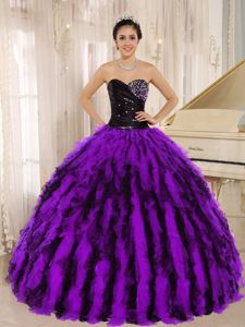 Luxurious Purple and Black Beading Dress for Sweet 16 with Ruffles