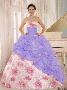 Colorful Printing Ruched Dress for Sweet 16 with Pick-ups
